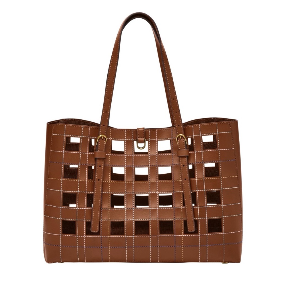 Fossil Khiels Chestnut Brown Cutout Leather Tote with Removable Pouch - Picture 2 of 4